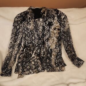 Alice + Olivia Snake Print Long Sleeve Blouse - Black, Gray & Brown